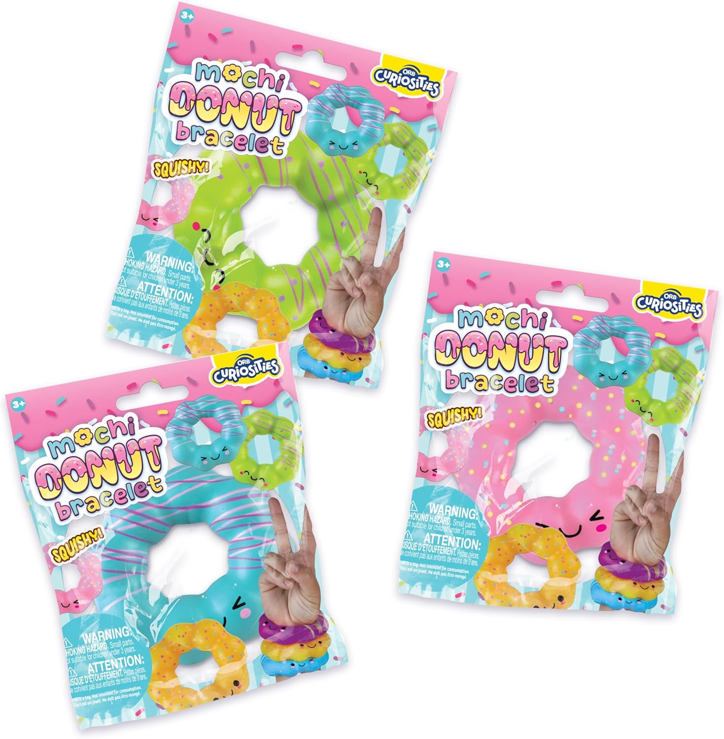 ORB Curiosities Mochi Donut Squishy Bracelet Toy 3 Pack